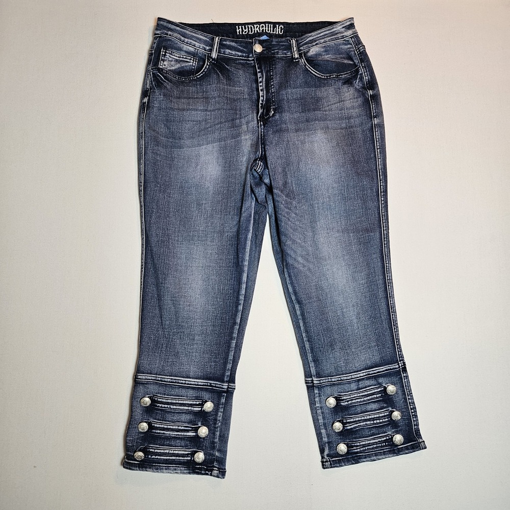 Hydraulic Lolita Curvy Straight Jeans Sz 16 Button Hem Cropped Blue‎ Denim...